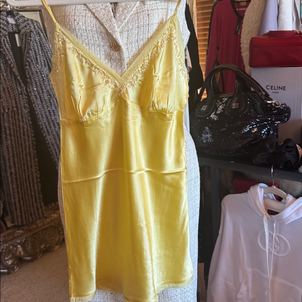 Gold Hawk Silk Cami With Beading& Baby Sequin Border, Washable Silk. NWT